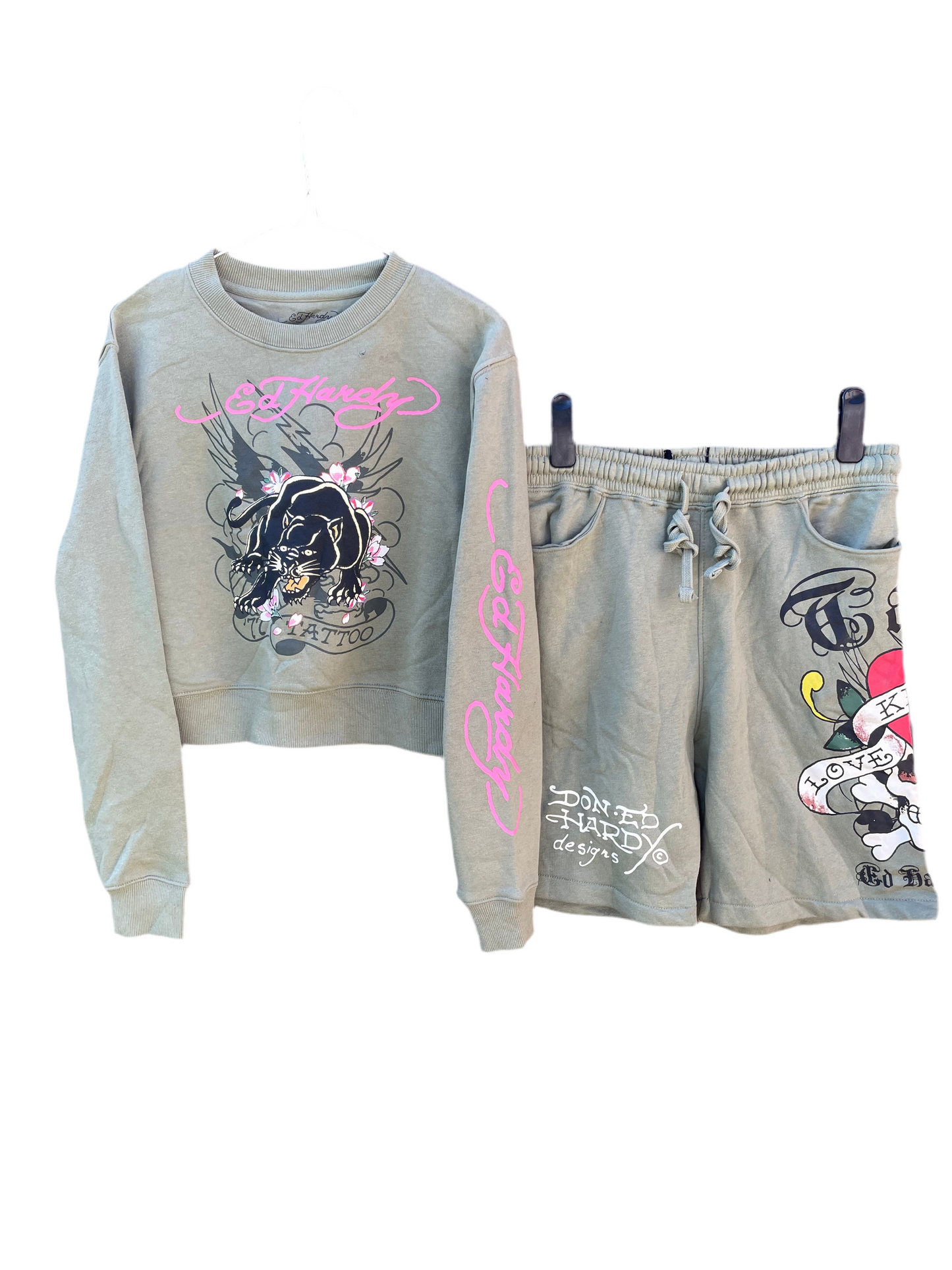 Vintage Ed Hardy jumper & Shorts set Small