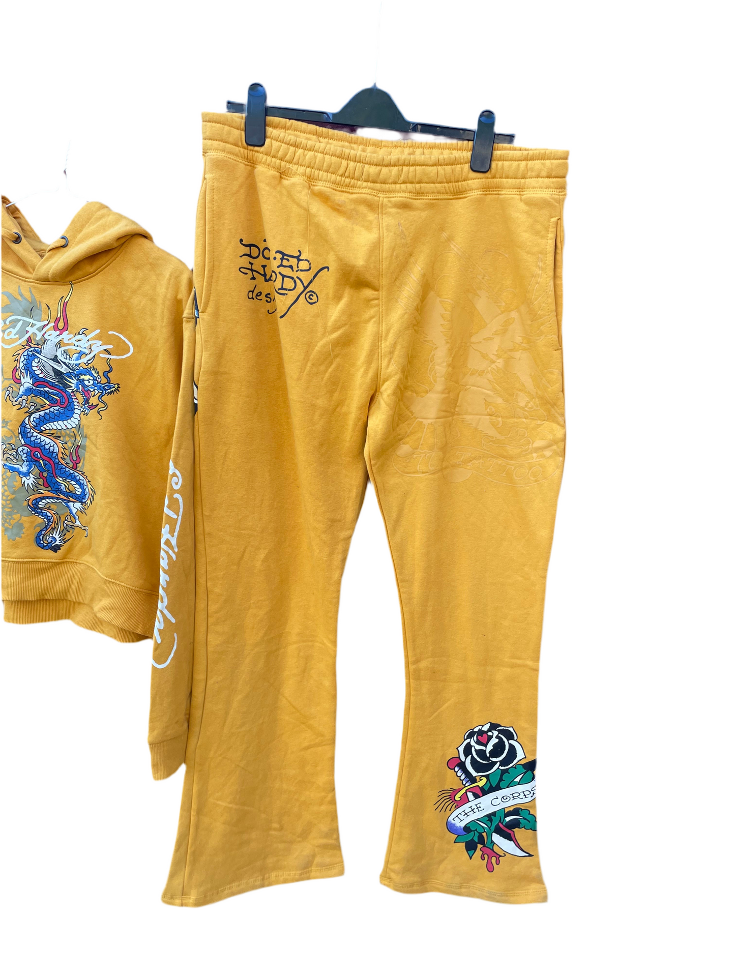 Ed Hardy y2k yellow skull/Snakes tracksuit xl