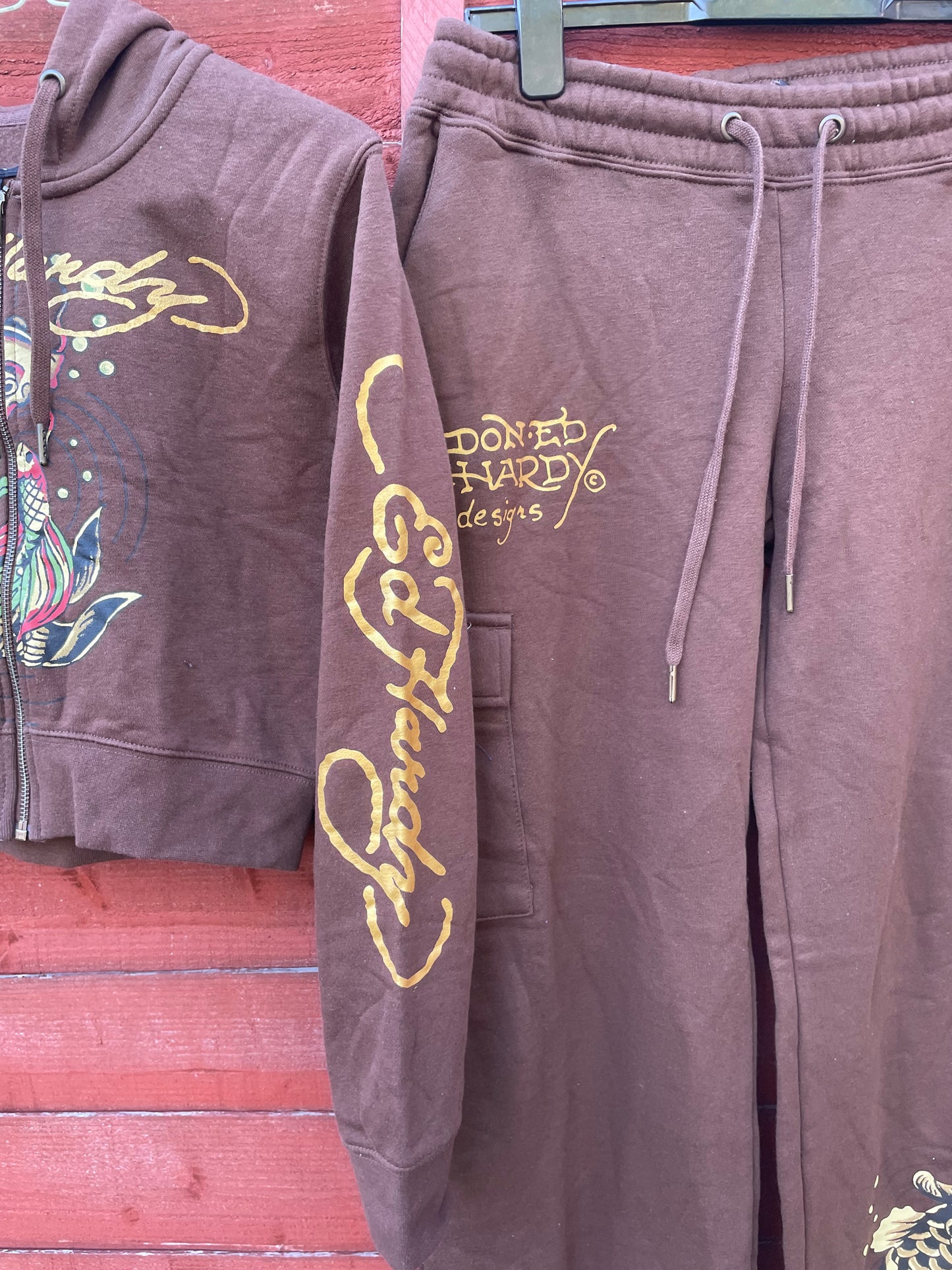 Ed Hardy y2k brown tracksuit NWOT Large