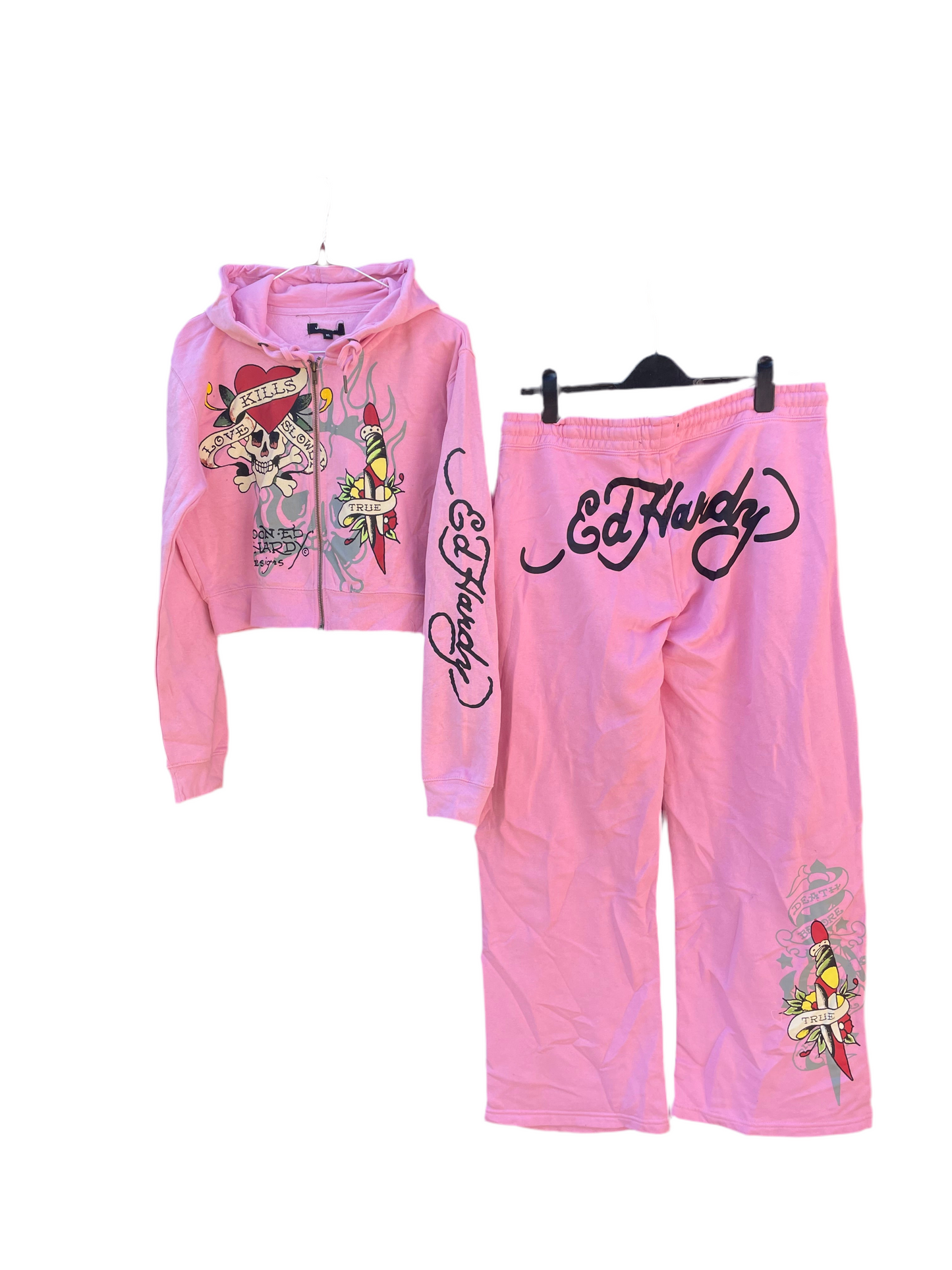 Ed Hardy y2k pink skull/Tiger tattoo tracksuit NWOT