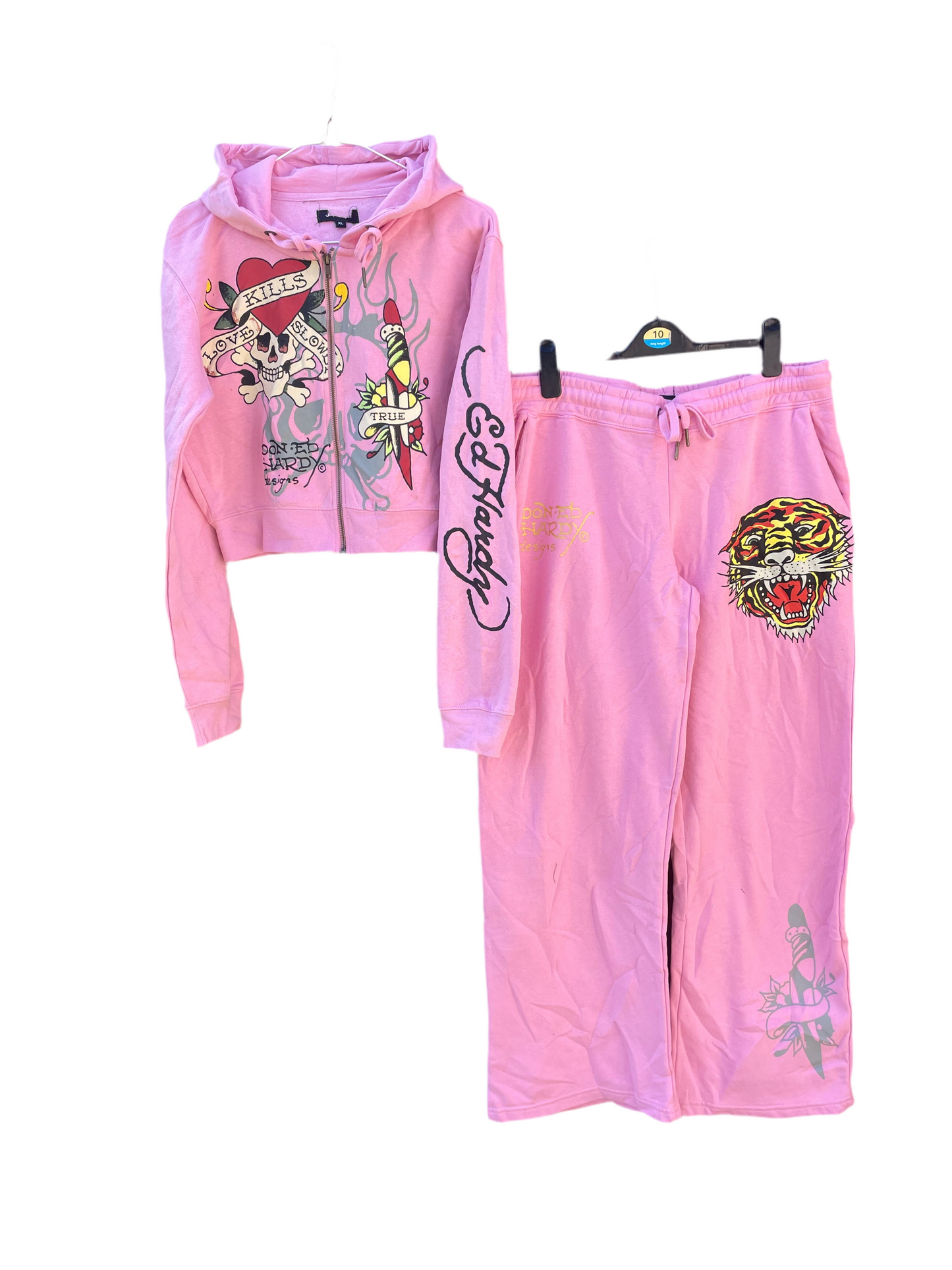 Ed Hardy y2k pink skull/Tiger tattoo tracksuit NWOT