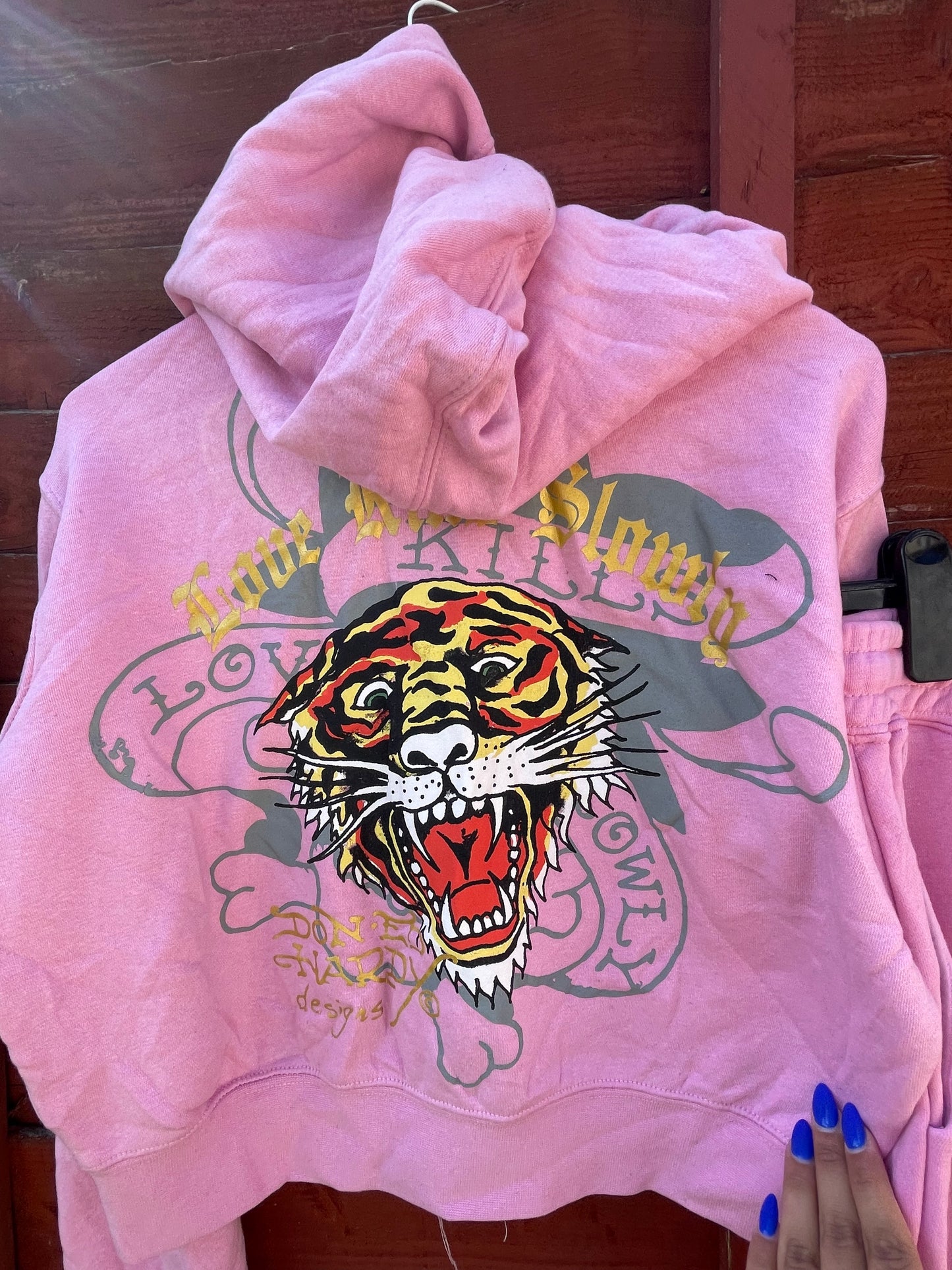 Ed Hardy y2k pink skull/Tiger tattoo tracksuit NWOT