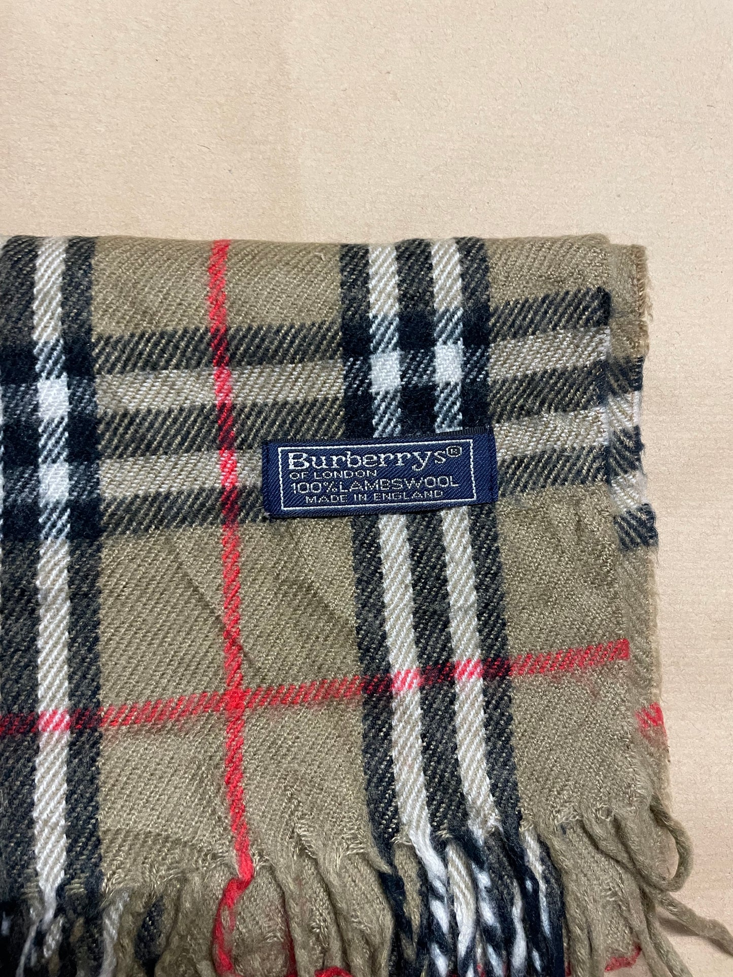 2x Burberry of London 100% lambswool navy and beige scarfs.