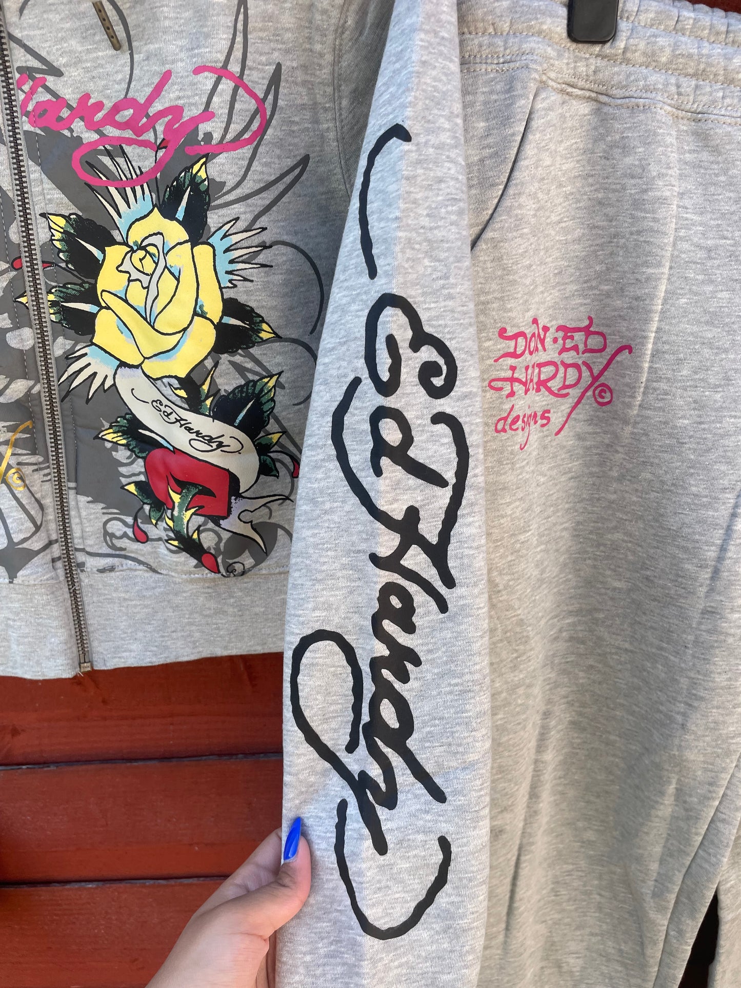 Ed Hardy y2k grey Love and Roses tracksuit NWOT