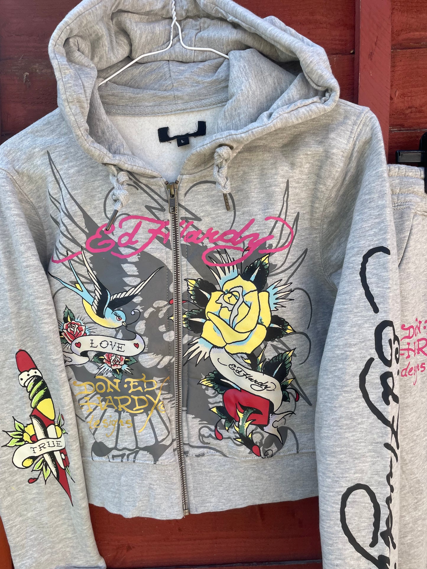 Ed Hardy y2k grey Love and Roses tracksuit NWOT