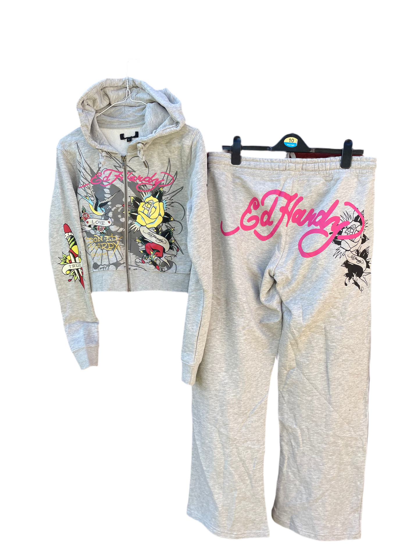 Ed Hardy y2k grey Love and Roses tracksuit NWOT