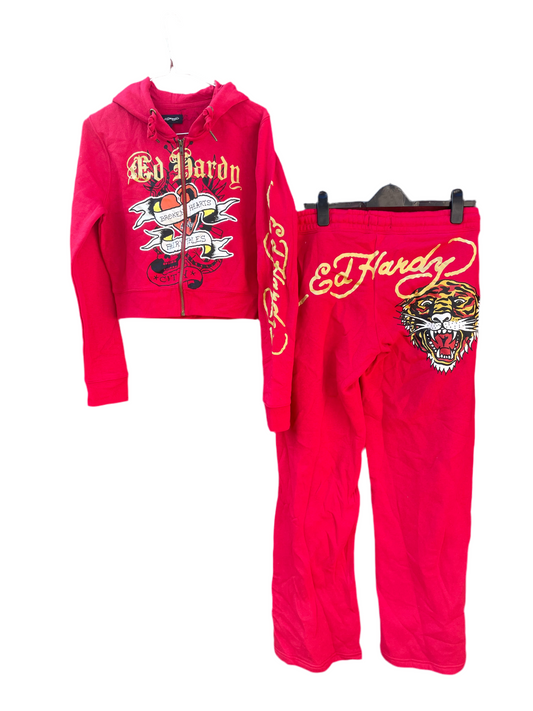 Ed Hardy y2k red love and roses/Tiger tattoo tracksuit NWOT