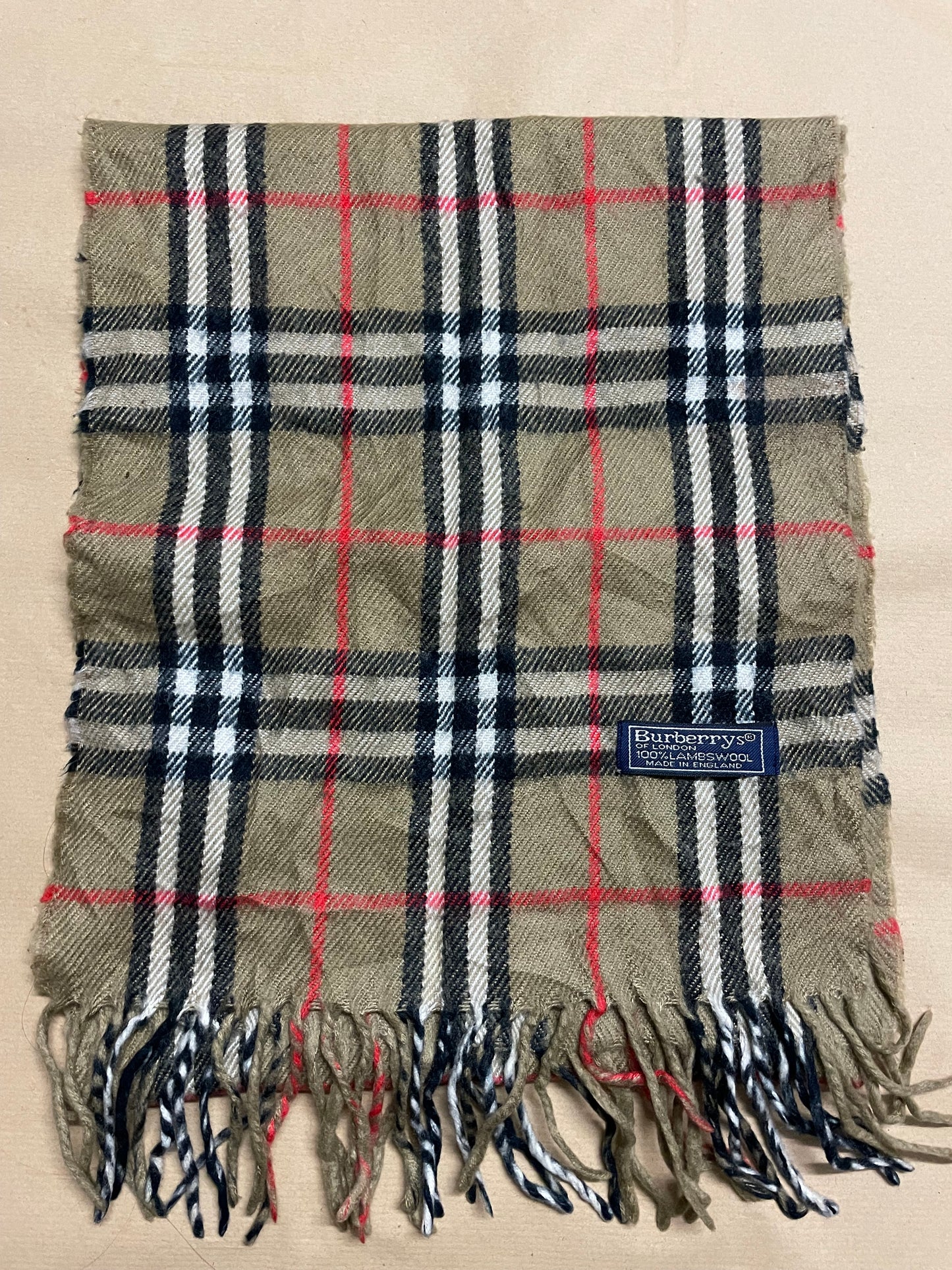 2x Burberry of London 100% lambswool navy and beige scarfs.