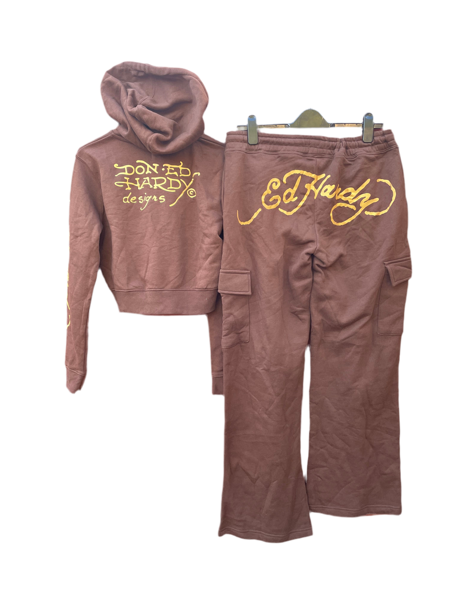 Ed Hardy y2k brown tracksuit NWOT Large