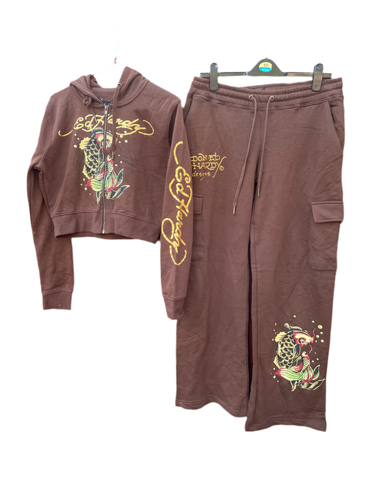 Ed Hardy y2k brown tracksuit NWOT Large