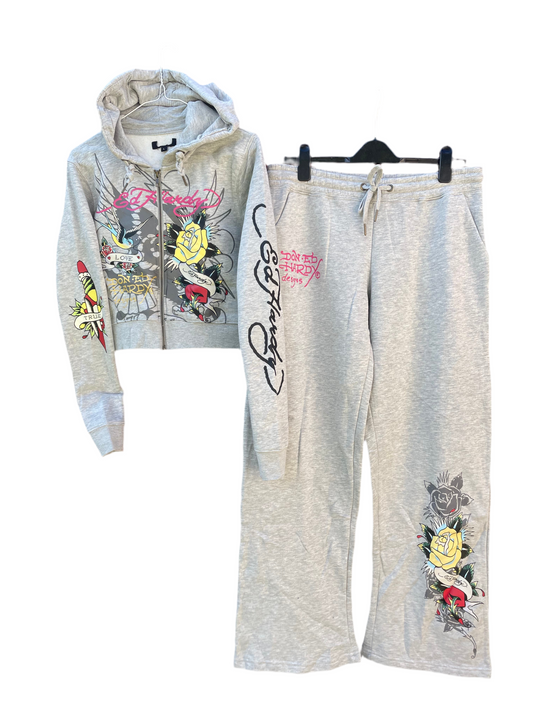 Ed Hardy y2k grey Love and Roses tracksuit NWOT