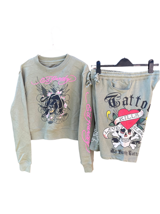 Vintage Ed Hardy jumper & Shorts set Small