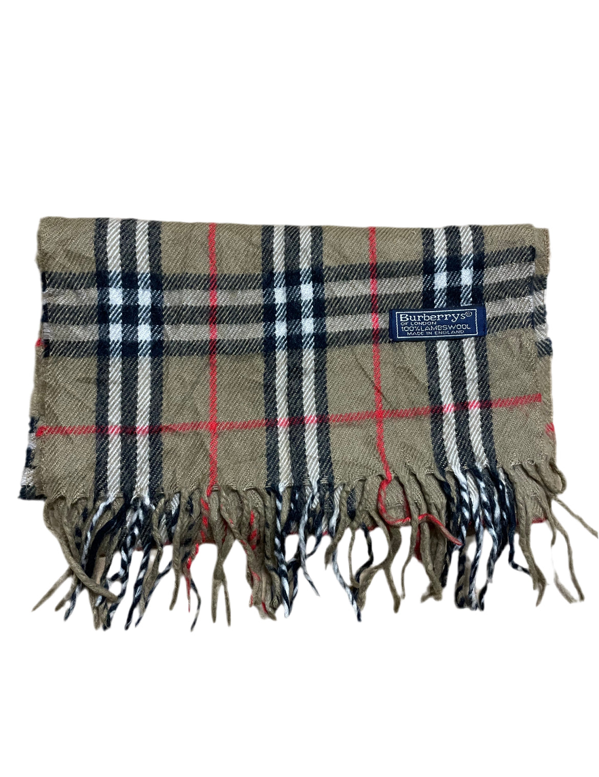 2x Burberry of London 100% lambswool navy and beige scarfs.