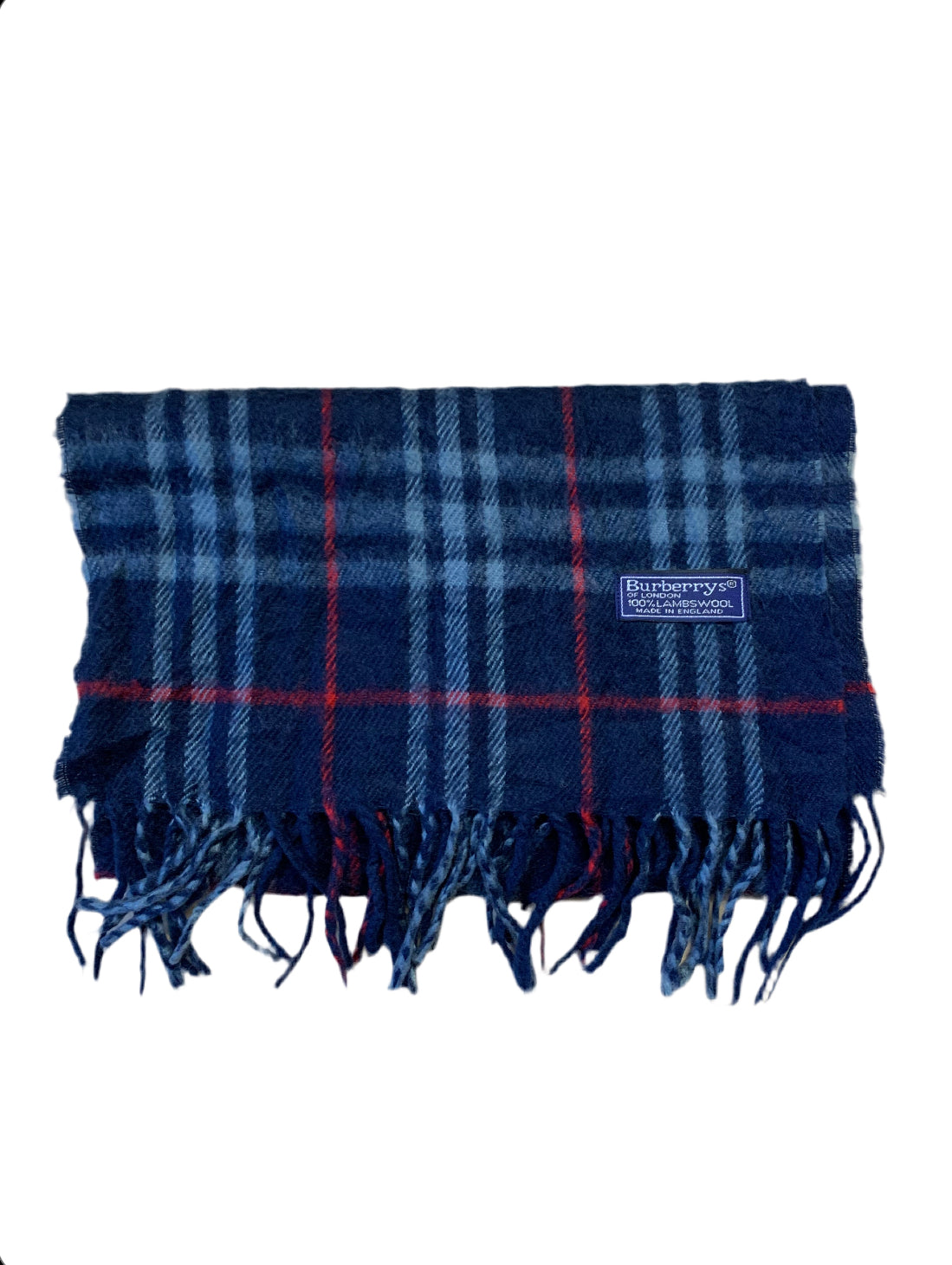 2x Burberry of London 100% lambswool navy and beige scarfs.