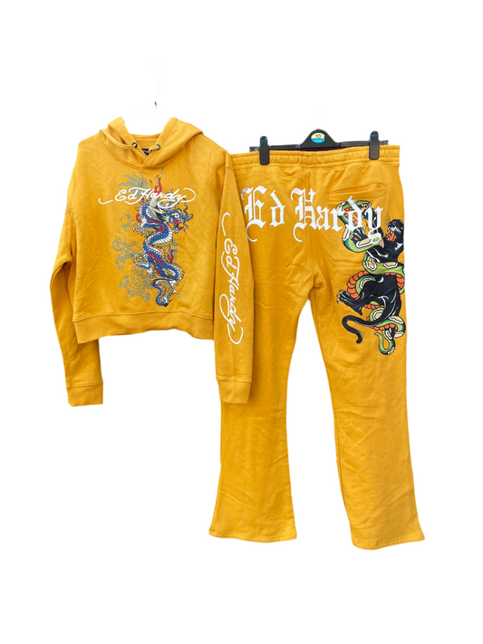 Ed Hardy y2k yellow skull/Snakes tracksuit xl