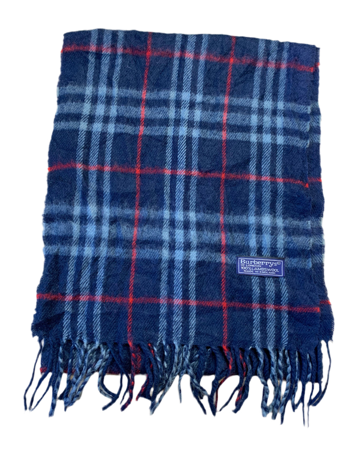 2x Burberry of London 100% lambswool navy and beige scarfs.